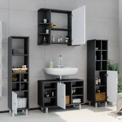 Waschbeckenunterschrank Fynn Anthrazit/Weiß Hochglanz 80 x 54 cm mit 6 Ablage Vicco