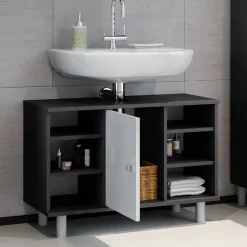 Waschbeckenunterschrank Fynn Anthrazit/Weiß Hochglanz 80 x 54 cm mit 6 Ablage Vicco