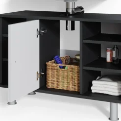 Waschbeckenunterschrank Fynn Anthrazit/Weiß Hochglanz 80 x 54 cm mit 6 Ablage Vicco