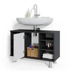 Waschbeckenunterschrank Fynn Anthrazit/Weiß Hochglanz 80 x 54 cm mit 6 Ablage Vicco