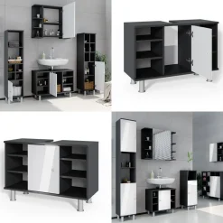 Waschbeckenunterschrank Fynn Anthrazit/Weiß Hochglanz 80 x 54 cm mit 6 Ablage Vicco