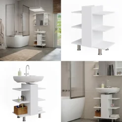 Waschbeckenunterschrank Fynn Weiß 60 x 70 cm mit 6 Ablage Vicco