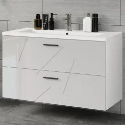 Waschbeckenunterschrank Irma Weiß/Weiß Hochglanz 2 Teile Vicco