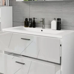 Waschbeckenunterschrank Irma Weiß/Weiß Hochglanz 2 Teile Vicco