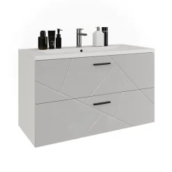 Waschbeckenunterschrank Irma Weiß/Weiß Hochglanz 2 Teile Vicco