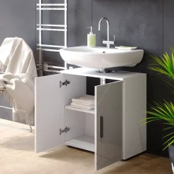 Waschbeckenunterschrank Irma Weiß Hochglanz 60 x 59 cm Vicco