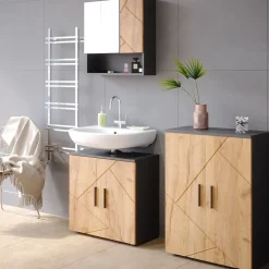 Waschbeckenunterschrank Irma Goldkraft Eiche/Anthrazit 60 x 59 cm Vicco