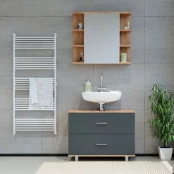 Waschbeckenunterschrank Ilias Anthrazit/Goldkraft Eiche 80 x 60.8 cm Vicco