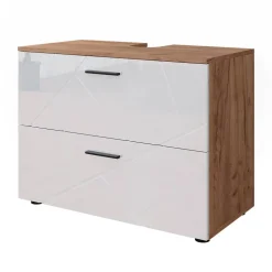 Waschbeckenunterschrank Irma Weiß Hochglanz/Goldkraft Eiche 80 x 58.6 cm Vicco