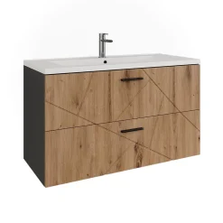 Waschbeckenunterschrank Irma Anthrazit/Artisan 100 x 57 cm mit 2 Schubladen Vicco