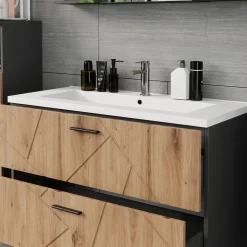 Waschbeckenunterschrank Irma Anthrazit/Artisan 100 x 57 cm mit 2 Schubladen Vicco