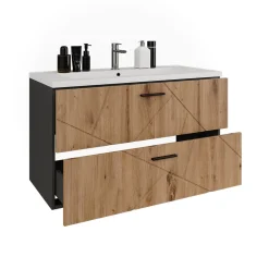 Waschbeckenunterschrank Irma Anthrazit/Artisan 100 x 57 cm mit 2 Schubladen Vicco