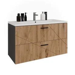 Waschbeckenunterschrank Irma Anthrazit/Artisan 100 x 57 cm mit 2 Schubladen Vicco