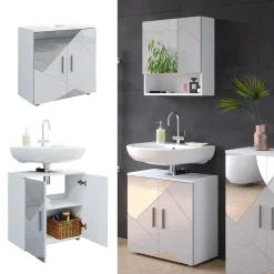 Waschbeckenunterschrank Irma Weiß Hochglanz mit Einsätzen 60 x 59 cm Vicco