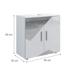 Waschbeckenunterschrank Irma Weiß Hochglanz mit Einsätzen 60 x 59 cm Vicco