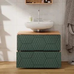 Waschbeckenunterschrank Irma Grün 80 x 58.6 cm mit 2 Schubladen Vicco