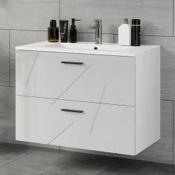Waschbeckenunterschrank Irma Weiß/Weiß Hochglanz 2 Teile Vicco