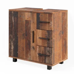 Waschbeckenunterschrank Ilias Eiche rustikal 60 x 60.8 cm mit Tür und 3 Schubladen Vicco