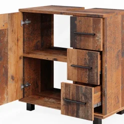 Waschbeckenunterschrank Ilias Eiche rustikal 60 x 60.8 cm mit Tür und 3 Schubladen Vicco