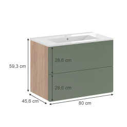 Waschbeckenunterschrank Izan Goldkraft Eiche/Grün 2-teilig Vicco