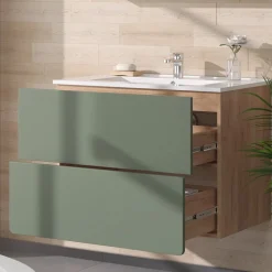 Waschbeckenunterschrank Izan Goldkraft Eiche/Grün 2-teilig Vicco