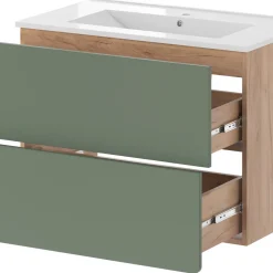 Waschbeckenunterschrank Izan Goldkraft Eiche/Grün 2-teilig Vicco