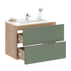 Waschbeckenunterschrank Izan Goldkraft Eiche/Grün 2-teilig Vicco