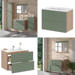 Waschbeckenunterschrank Izan Goldkraft Eiche/Grün 2-teilig Vicco