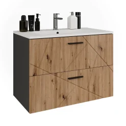 Waschbeckenunterschrank Irma Anthrazit/Artisan 80 x 57 cm mit 2 Schubladen Vicco