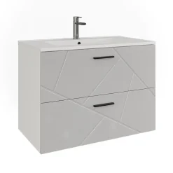 Waschbeckenunterschrank Irma Weiß/Weiß Hochglanz 80 x 57 cm mit 2 Schubladen Vicco