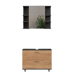 Waschbeckenunterschrank Ilias Goldkraft Eiche/Anthrazit 2 Teile, Unterschrank 80 cm Vicco