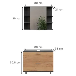 Waschbeckenunterschrank Ilias Goldkraft Eiche/Anthrazit 2 Teile, Unterschrank 80 cm Vicco