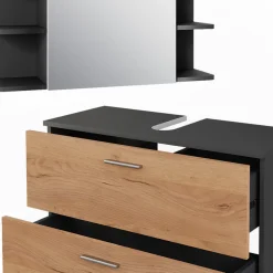 Waschbeckenunterschrank Ilias Goldkraft Eiche/Anthrazit 2 Teile, Unterschrank 80 cm Vicco