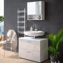 Waschbeckenunterschrank Irma Weiß Hochglanz 80 x 58.6 cm Vicco