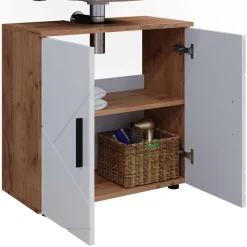 Waschbeckenunterschrank Irma Weiß Hochglanz/Goldkraft Eiche 60 x 59 cm Vicco