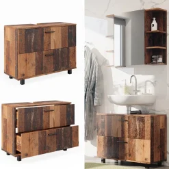 Waschbeckenunterschrank Ilias Eiche rustikal 80 x 60.8 cm mit 2 Schubladen Vicco