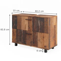 Waschbeckenunterschrank Ilias Eiche rustikal 80 x 60.8 cm mit 2 Schubladen Vicco
