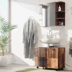 Waschbeckenunterschrank Ilias Eiche rustikal 80 x 60.8 cm mit 2 Schubladen Vicco