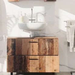 Waschbeckenunterschrank Ilias Eiche rustikal 80 x 60.8 cm mit 2 Schubladen Vicco