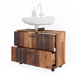 Waschbeckenunterschrank Ilias Eiche rustikal 80 x 60.8 cm mit 2 Schubladen Vicco