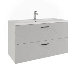 Waschbeckenunterschrank Irma Weiß/Weiß Hochglanz 100 x 57 cm mit 2 Schubladen Vicco