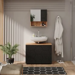 Waschbeckenunterschrank Irma Anthrazit mit Wabenstruktur 80 x 58.6 cm mit 2 Schubladen Vicco