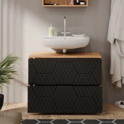 Waschbeckenunterschrank Irma Anthrazit mit Wabenstruktur 80 x 58.6 cm mit 2 Schubladen Vicco