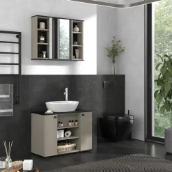 Waschbeckenunterschrank Joli Greige 80 x 59 cm mit 2 Türen Vicco