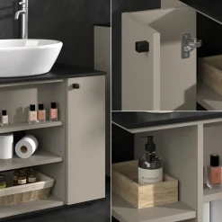 Waschbeckenunterschrank Joli Greige 80 x 59 cm mit 2 Türen Vicco