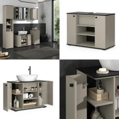Waschbeckenunterschrank Joli Greige 80 x 59 cm mit 2 Türen Vicco