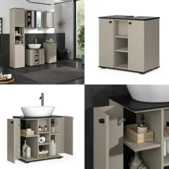Waschbeckenunterschrank Joli Greige 60 x 59 cm mit 2 Türen Vicco