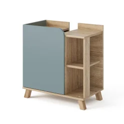 Waschbeckenunterschrank Karen Sonoma/Blau 60 x 65 cm mit Tür und offenen Fächern Vicco