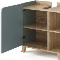 Waschbeckenunterschrank Karen Sonoma/Blau 60 x 65 cm mit Tür und offenen Fächern Vicco