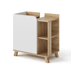 Waschbeckenunterschrank Karen Sonoma/Weiß 60 x 65 cm mit Tür und offenen Fächern Vicco